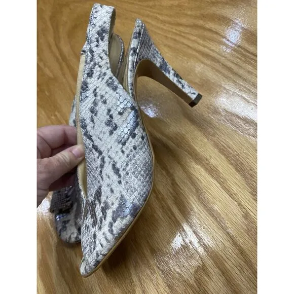 Paul Green Avanti Pump Heels Women's 8/5.5 Gray Snakeskin Slingback Preppy S64