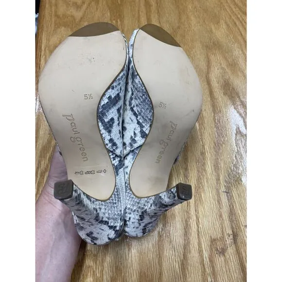 Paul Green Avanti Pump Heels Women's 8/5.5 Gray Snakeskin Slingback Preppy S64