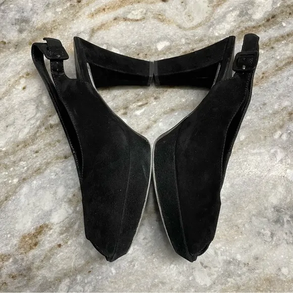 Paul Green Peep Toe Black Suede Slingback Heels