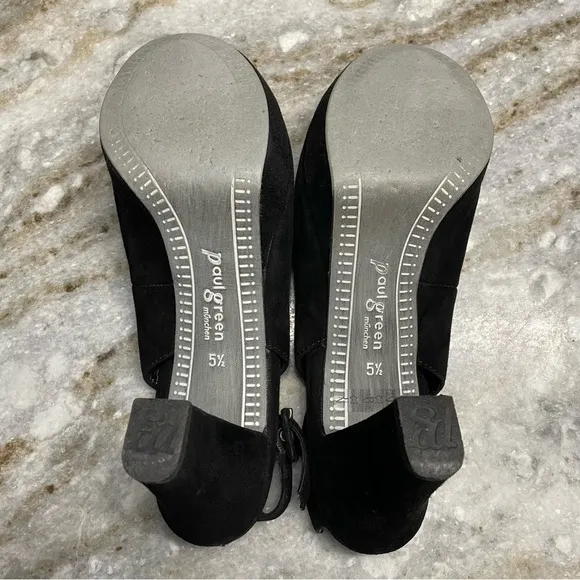 Paul Green Peep Toe Black Suede Slingback Heels
