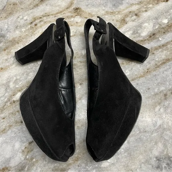 Paul Green Peep Toe Black Suede Slingback Heels