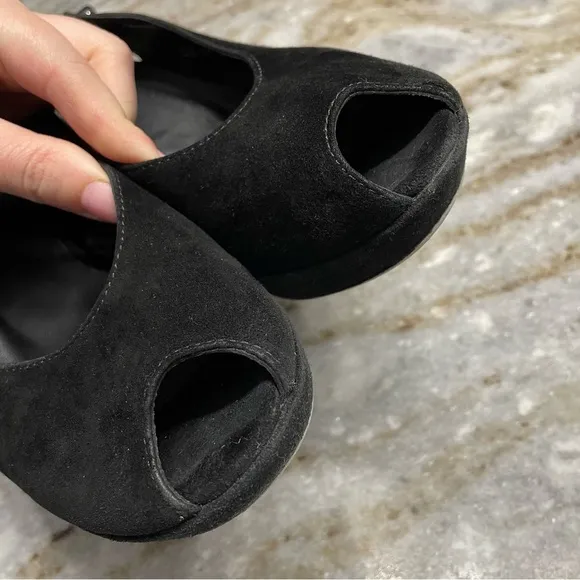 Paul Green Peep Toe Black Suede Slingback Heels
