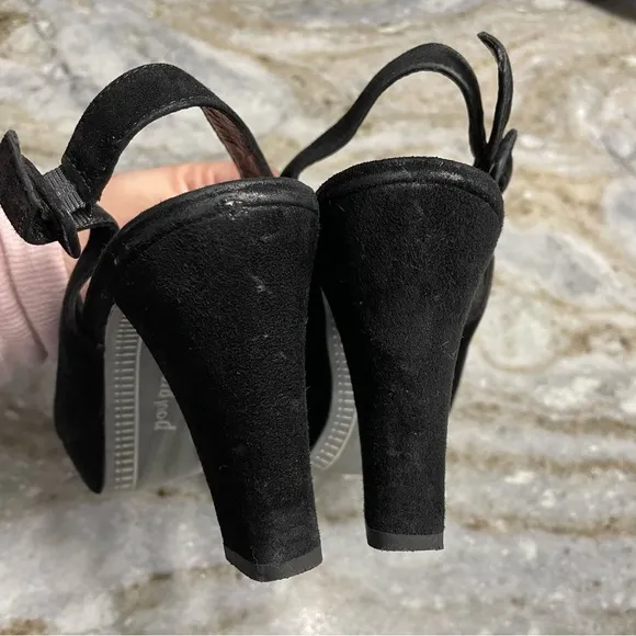 Paul Green Peep Toe Black Suede Slingback Heels