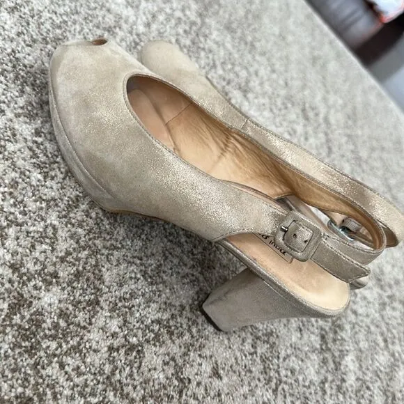 Paul Green Tan Leather Slingback Platform Heels 10