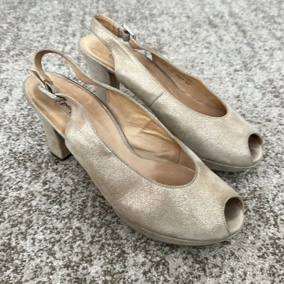 Paul Green Tan Leather Slingback Platform Heels 10