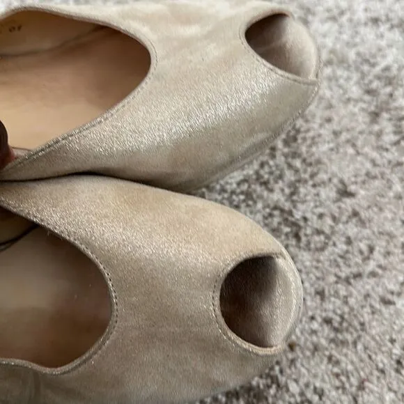 Paul Green Tan Leather Slingback Platform Heels 10