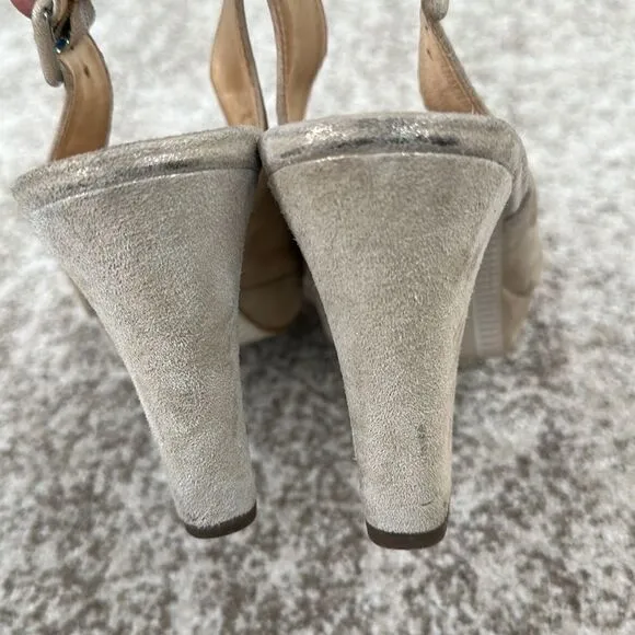 Paul Green Tan Leather Slingback Platform Heels 10