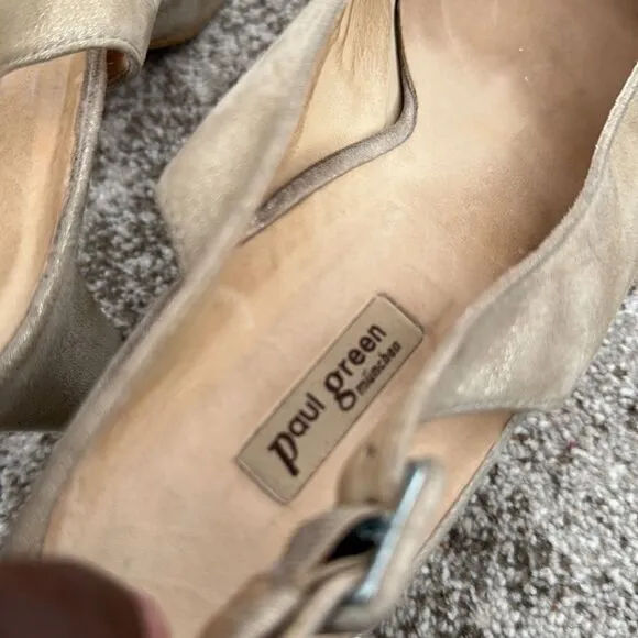 Paul Green Tan Leather Slingback Platform Heels 10