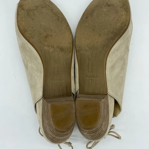Paul Green Trisha Caged Slingback Sandal Tan Shimmer Block Heels Womens Size 9.5