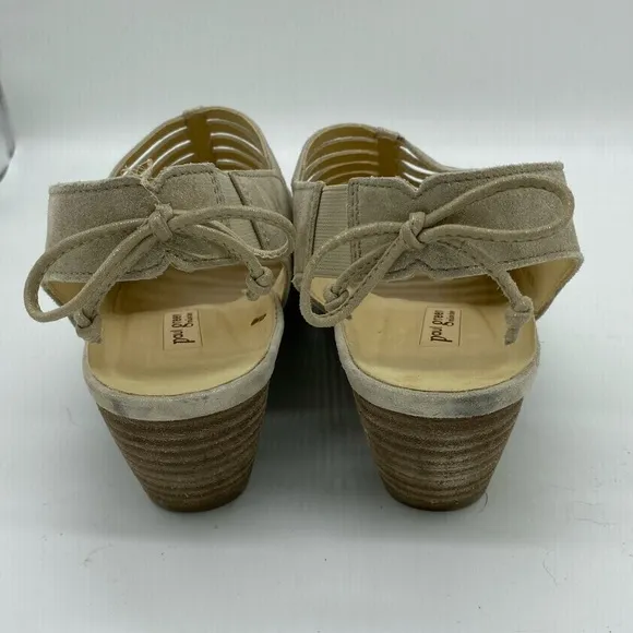 Paul Green Trisha Caged Slingback Sandal Tan Shimmer Block Heels Womens Size 9.5