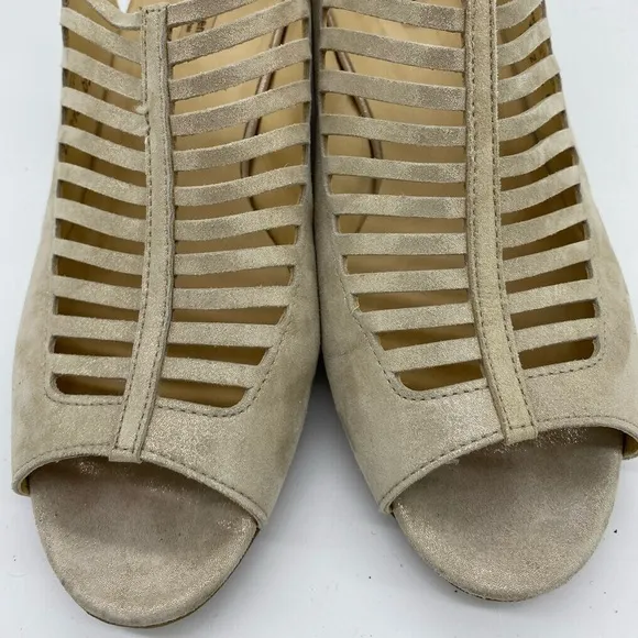 Paul Green Trisha Caged Slingback Sandal Tan Shimmer Block Heels Womens Size 9.5