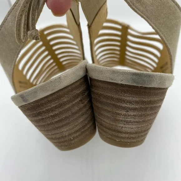 Paul Green Trisha Caged Slingback Sandal Tan Shimmer Block Heels Womens Size 9.5