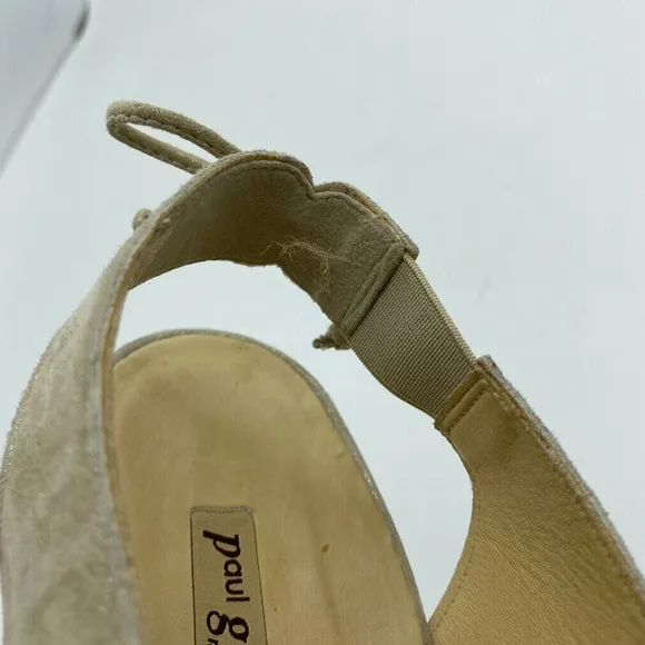 Paul Green Trisha Caged Slingback Sandal Tan Shimmer Block Heels Womens Size 9.5