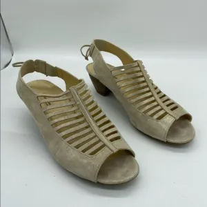Paul Green Trisha Caged Slingback Sandal Tan Shimmer Block Heels Womens Size 9.5