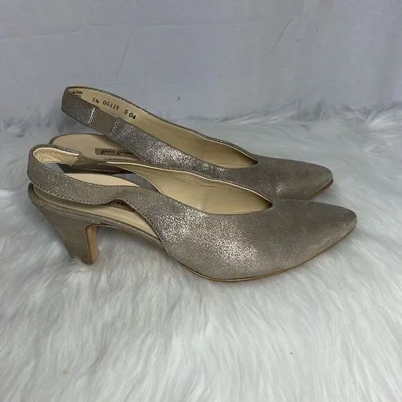 Paul Green Metallic Gold Slingback Heels Sz 5.5/US 8