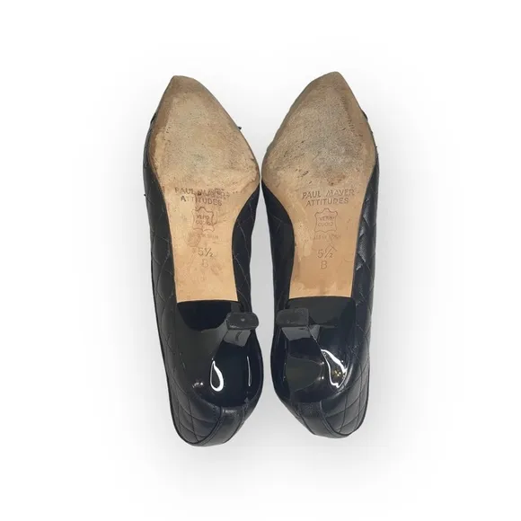 Paul Mayer 𖢻 Regal Quilted Leather Ballet Ballerina Kitten Heels 𖢻 Black 5.5M