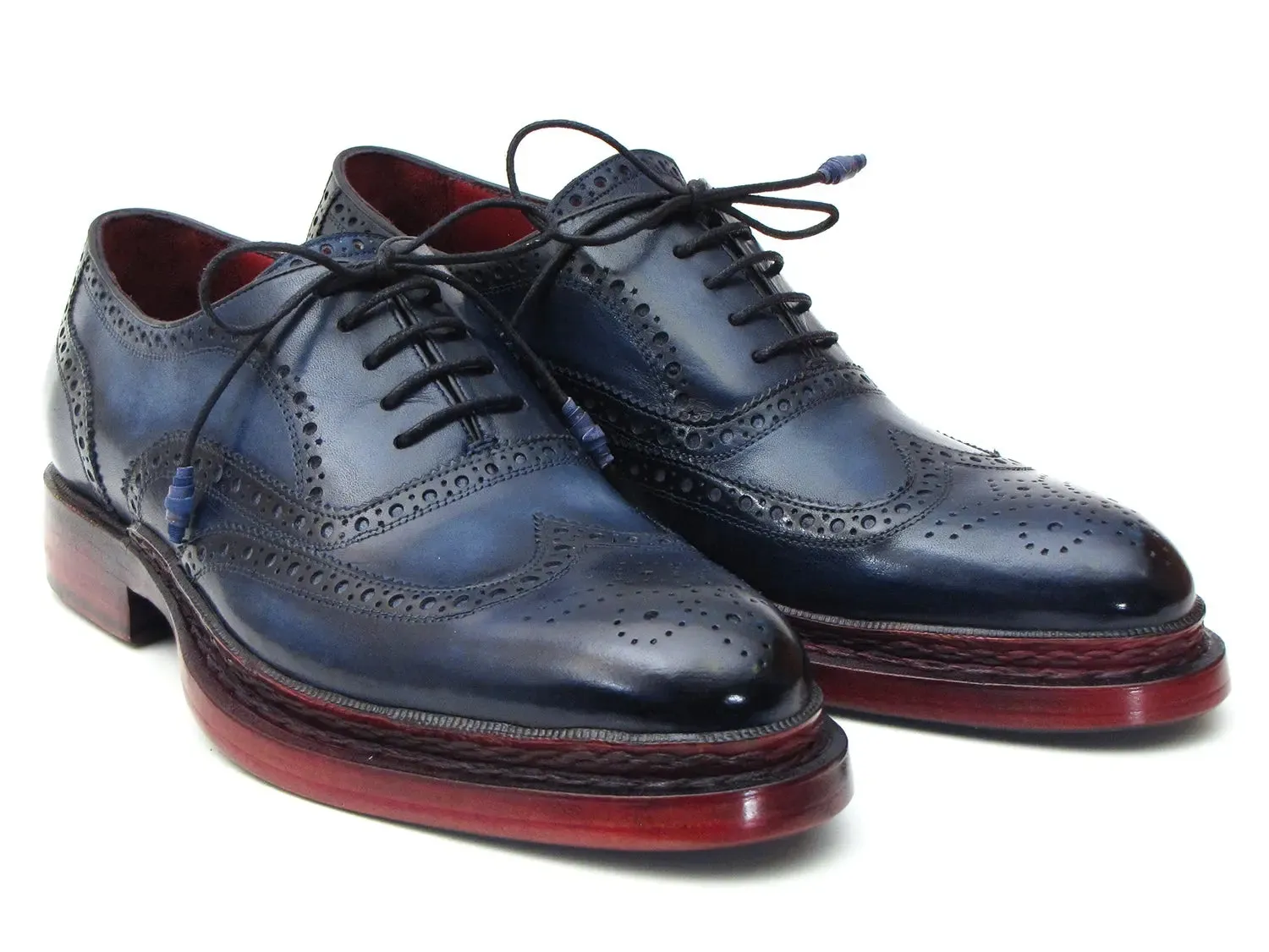 Paul Parkman Men's Triple Leather Sole Wingtip Oxfords in Navy