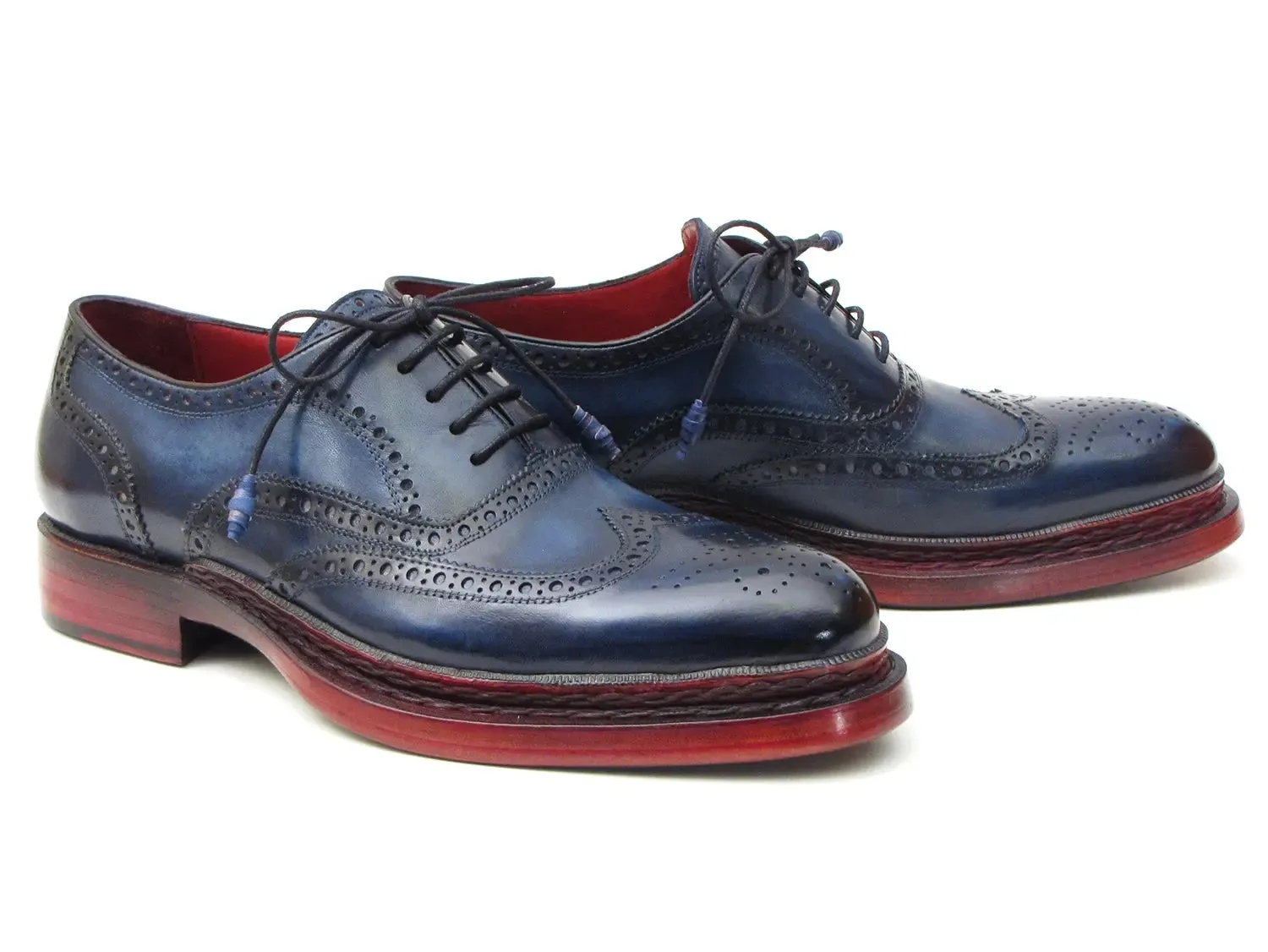 Paul Parkman Men's Triple Leather Sole Wingtip Oxfords in Navy