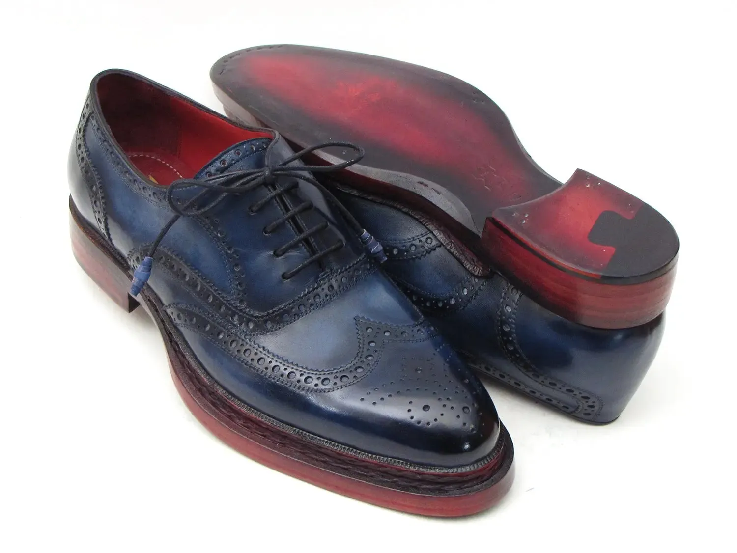 Paul Parkman Men's Triple Leather Sole Wingtip Oxfords in Navy
