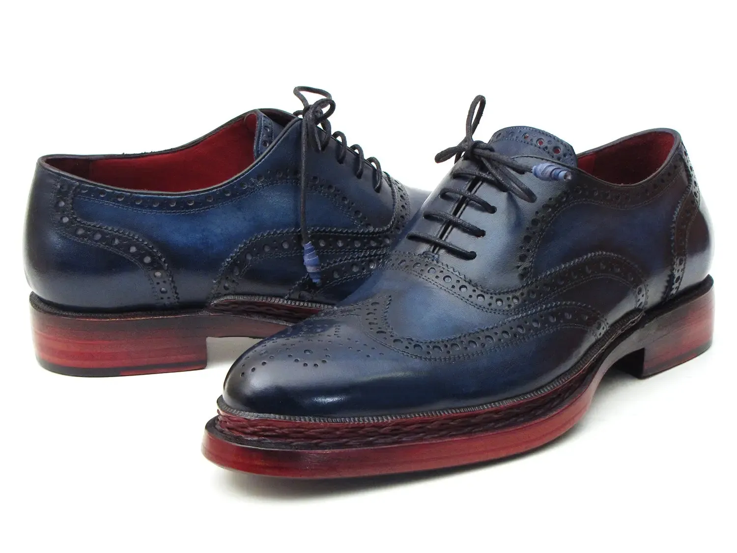 Paul Parkman Men's Triple Leather Sole Wingtip Oxfords in Navy