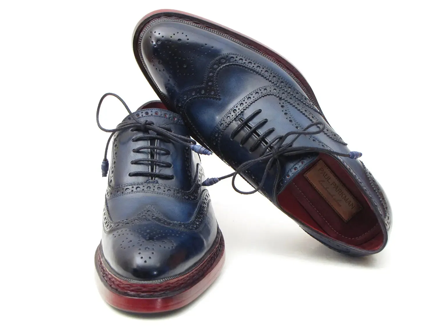 Paul Parkman Men's Triple Leather Sole Wingtip Oxfords in Navy