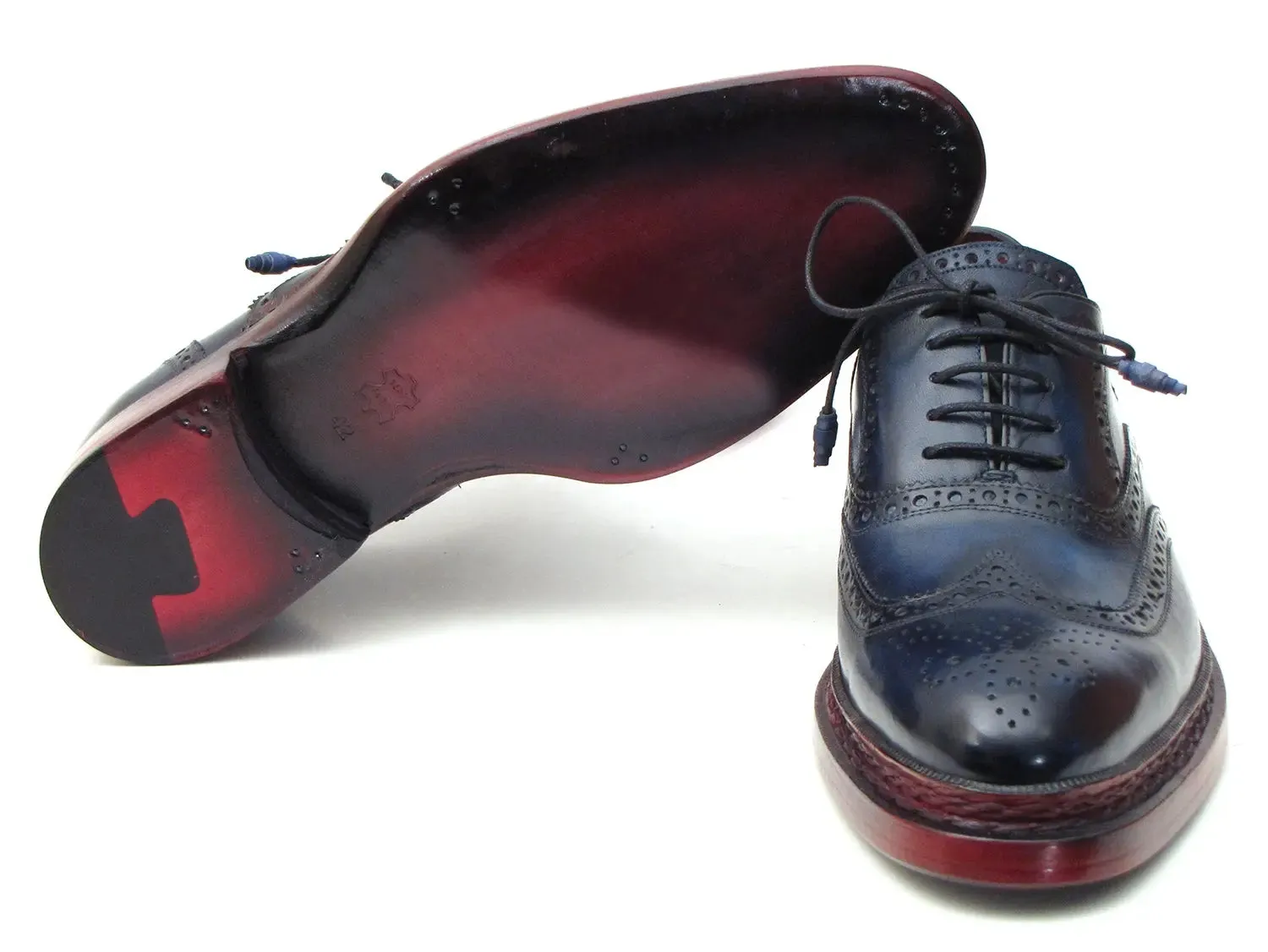 Paul Parkman Men's Triple Leather Sole Wingtip Oxfords in Navy