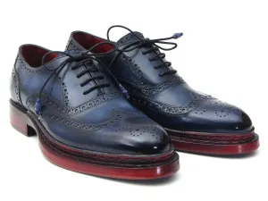 Paul Parkman Men's Triple Leather Sole Wingtip Oxfords in Navy