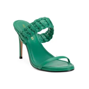 PAULA TORRES FOREST GREEN Handmade In Brazil Leather Heeled Francesca Mules
