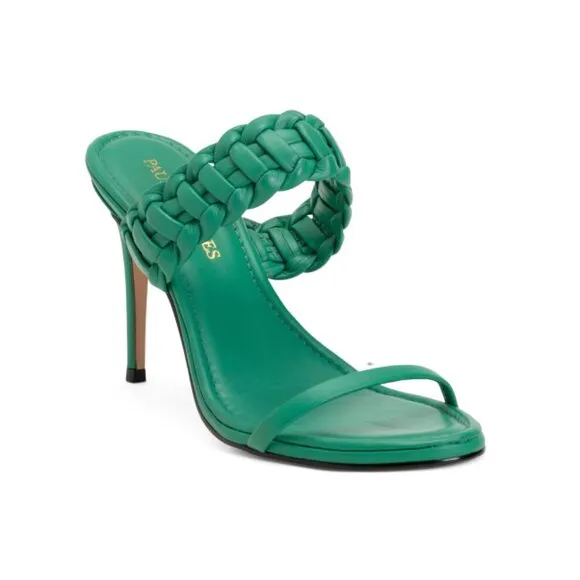 PAULA TORRES FOREST GREEN Handmade In Brazil Leather Heeled Francesca Mules