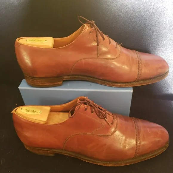 Peal &amp; Co for Brooks Brothers Sz 11E Brown Calf Made in England Cap-Toe Oxfords