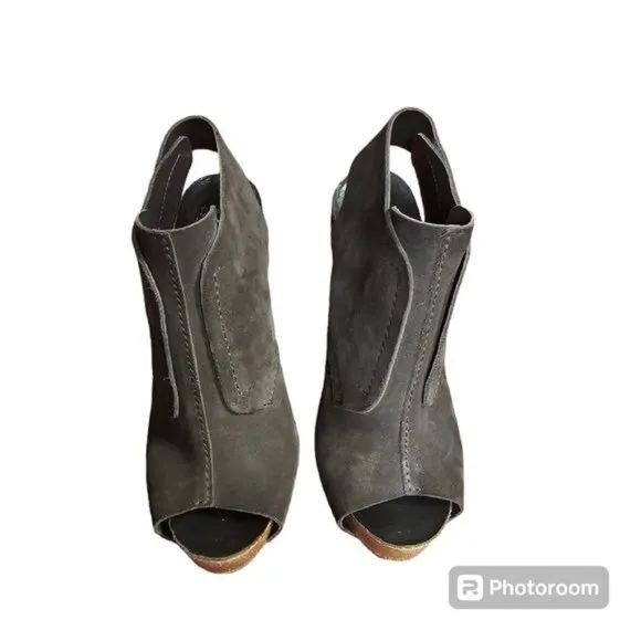 Pedro Garcia Suede Slingback Platform Heels Sz 6.5 Brown Designer Peep Toe Spain