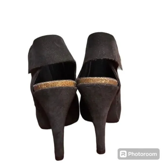 Pedro Garcia Suede Slingback Platform Heels Sz 6.5 Brown Designer Peep Toe Spain