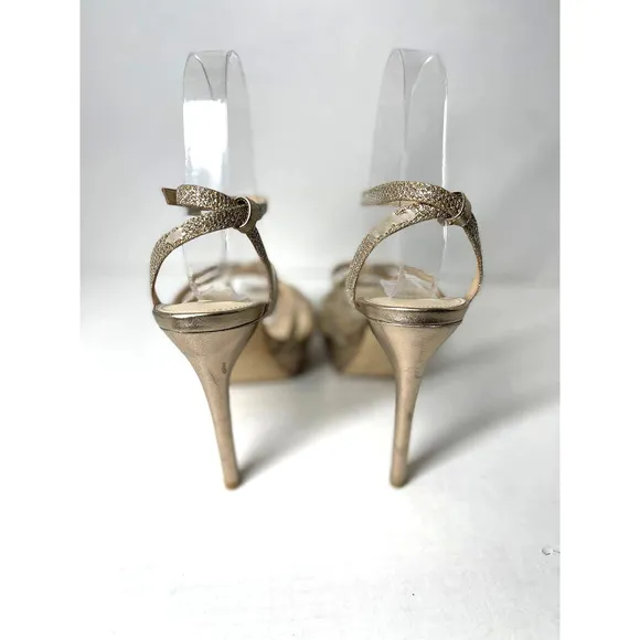 Pelle Moda Champagne Rhinestone Criss Cross Ankle Strap Platform Heels Size 7.5M