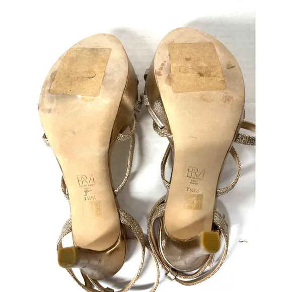 Pelle Moda Champagne Rhinestone Criss Cross Ankle Strap Platform Heels Size 7.5M