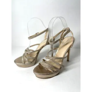 Pelle Moda Champagne Rhinestone Criss Cross Ankle Strap Platform Heels Size 7.5M