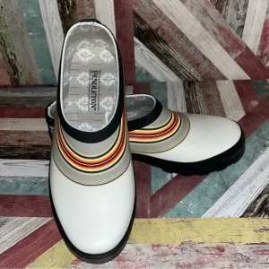 Pendleton Women’s Serape Stripe Garden Clogs Shoes NWOT White Tan Black Red SZ 8