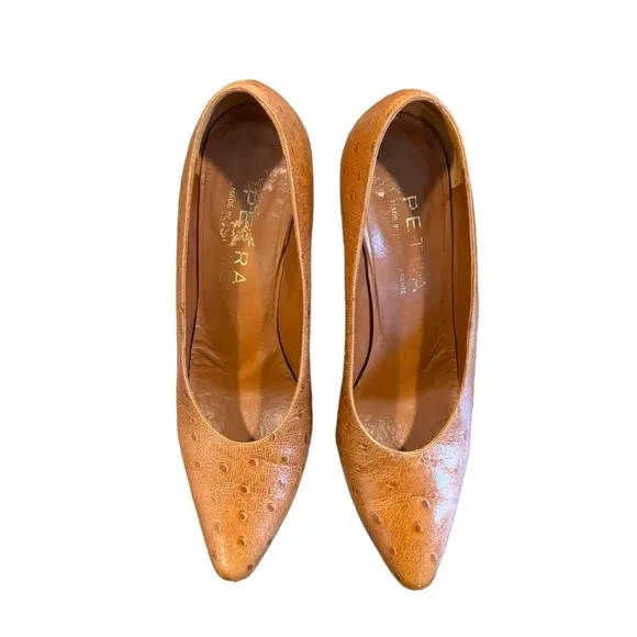 Petra Firenze Italian Made Ostrich Leather Heels Pumps Size 7 Kitten Heels