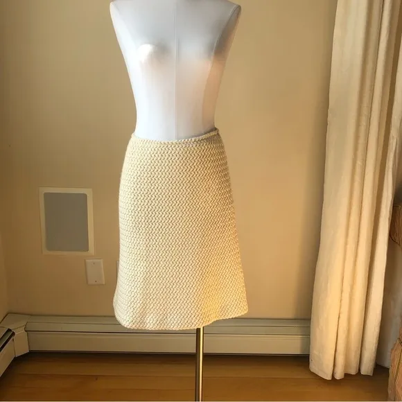 PIAZZA Sempione Italian Ivory Wool knee length woven skirt S