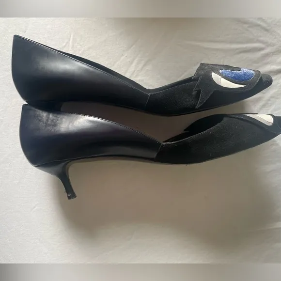 Pierre Hardy Leather &amp; Suede Eye Applique Pumps With Kitten Heels …
