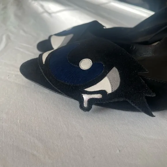 Pierre Hardy Leather &amp; Suede Eye Applique Pumps With Kitten Heels …