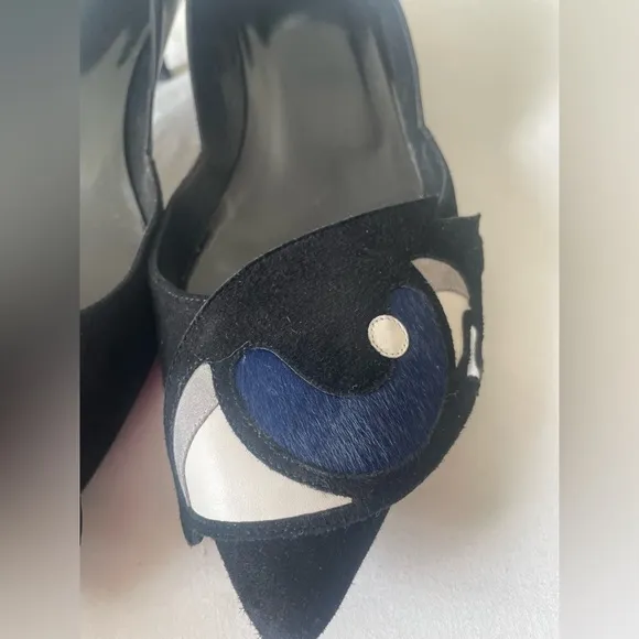 Pierre Hardy Leather &amp; Suede Eye Applique Pumps With Kitten Heels …