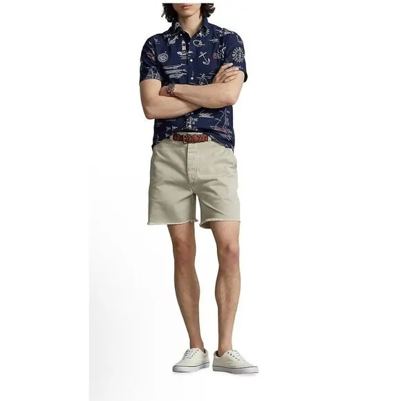 Polo Ralph Lauren Cutoff Frayed Edge Shorts Khaki The Burroughs Chino Size 40‎