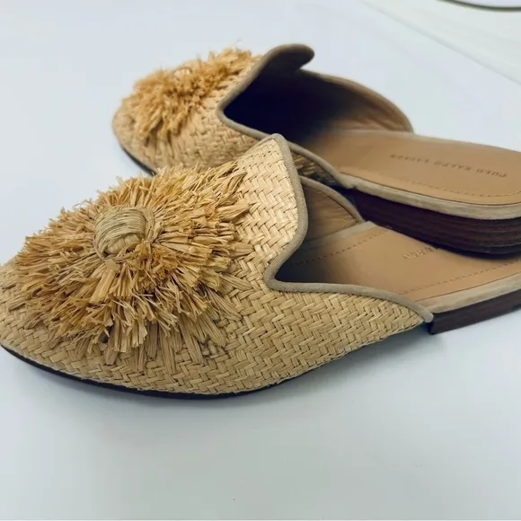 Polo Ralph Lauren Slip-On Callie Raffia Women Slippers Mules Shoes Beige Sz. 7 B