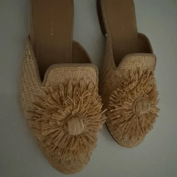Polo Ralph Lauren Slip-On Callie Raffia Women Slippers Mules Shoes Beige Sz. 7 B
