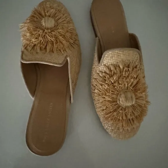Polo Ralph Lauren Slip-On Callie Raffia Women Slippers Mules Shoes Beige Sz. 7 B