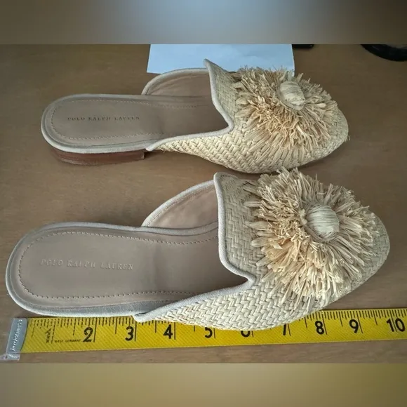 Polo Ralph Lauren Slip-On Callie Raffia Women Slippers Mules Shoes Beige Sz. 7 B