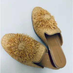 Polo Ralph Lauren Slip-On Callie Raffia Women Slippers Mules Shoes Beige Sz. 7 B