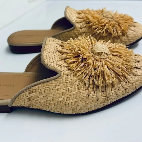 Polo Ralph Lauren Slip-On Callie Raffia Women Slippers Mules Shoes Beige Sz. 7 B