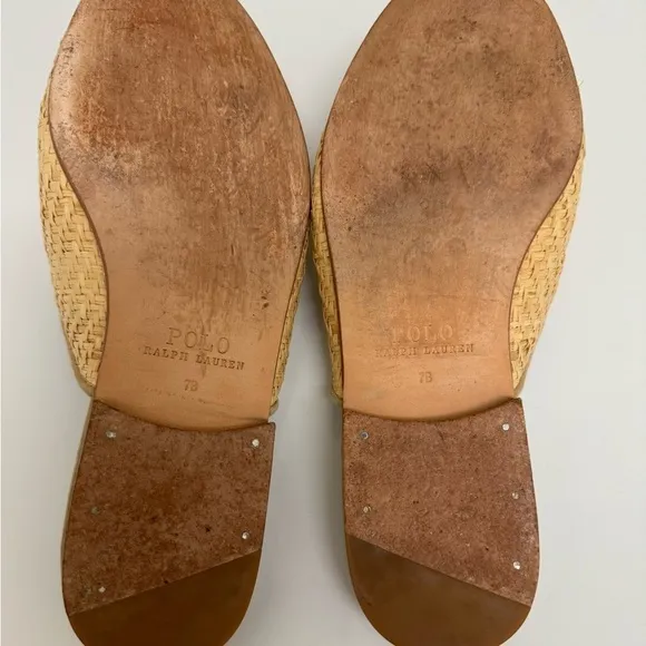 Polo Ralph Lauren Slip-On Callie Raffia Women Slippers Mules Shoes Beige Sz. 7 B