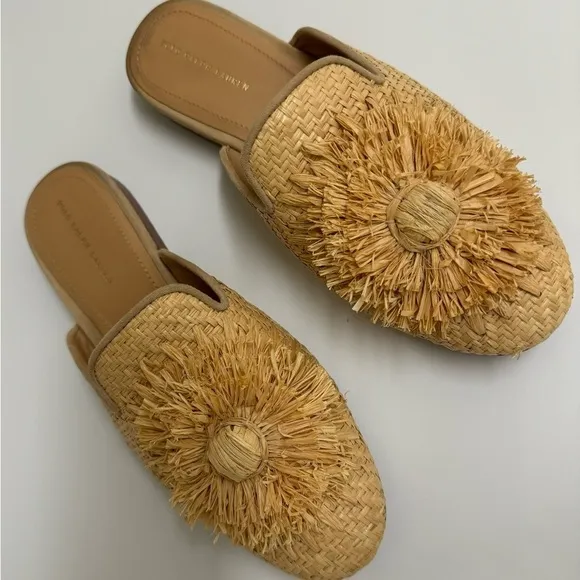 Polo Ralph Lauren Slip-On Callie Raffia Women Slippers Mules Shoes Beige Sz. 7 B